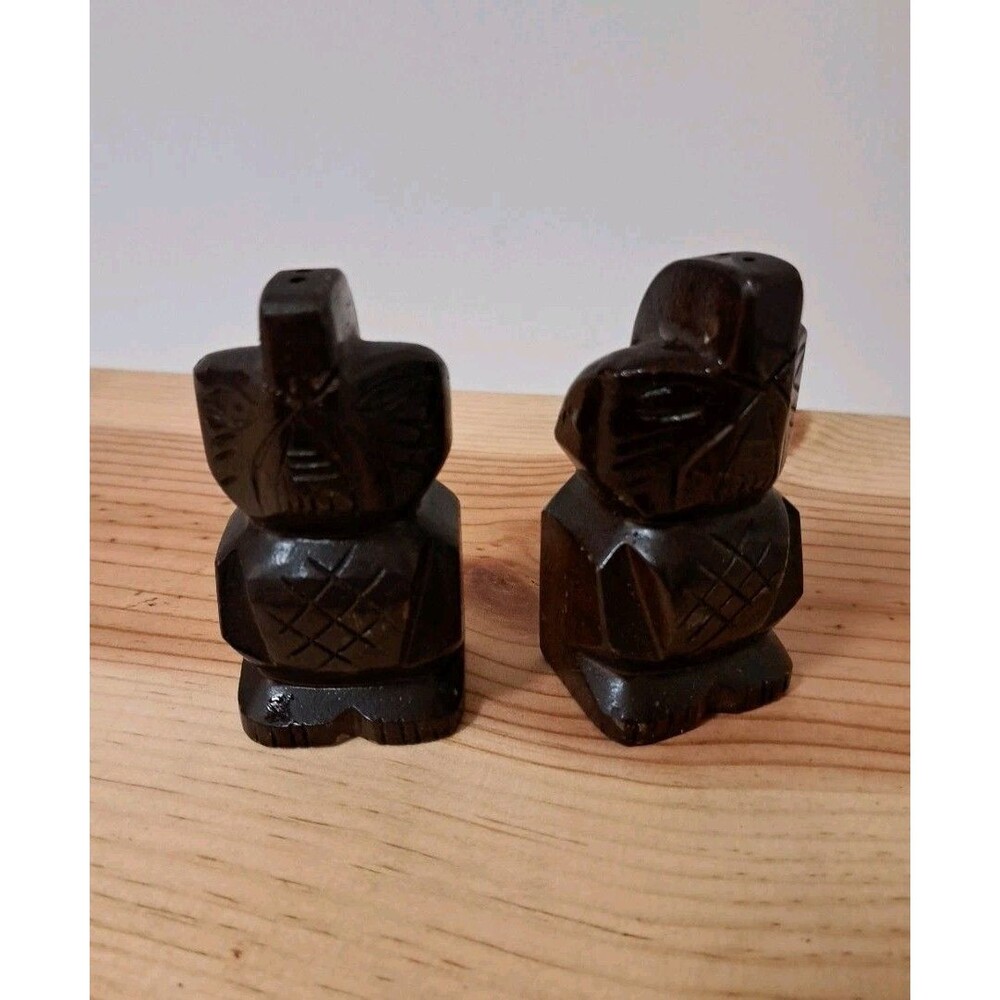 Vintage Handcarved Wooden Mini Tiki Salt & Pepper Shakers